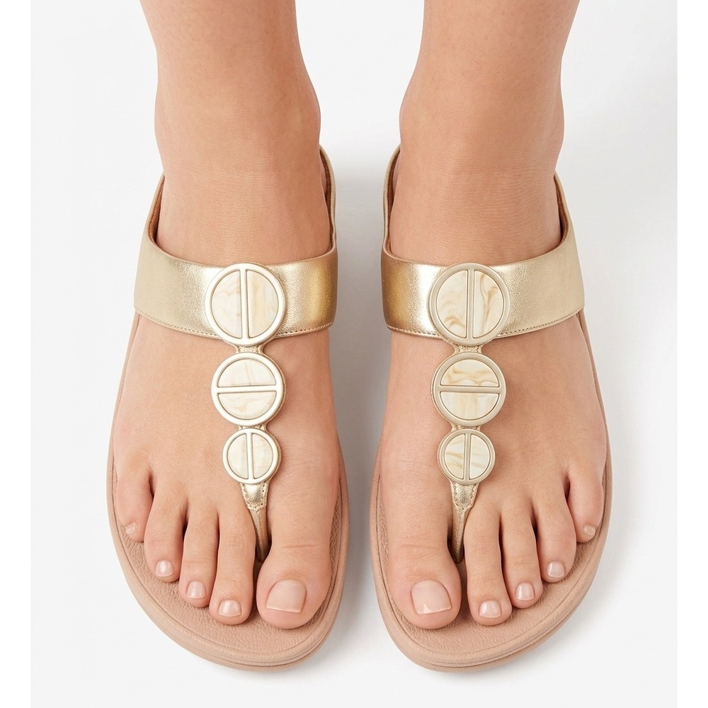 FitFlop Lulu Sandals Gold Stone Embellished FE5-675 - Size 8